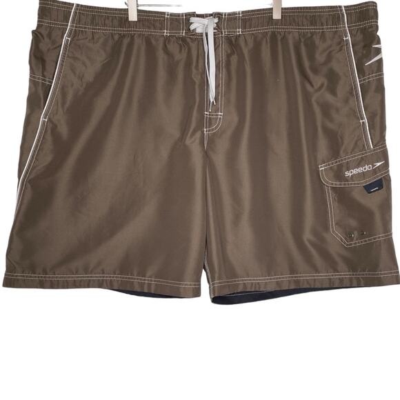 Speedo Men's Swim Trunks Brown Knee Length Marina Sport Volley Boardshorts XXL - Picture 1 of 16